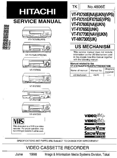 Owner Manual Hitachi Vt Fx750e Ukn Vcr