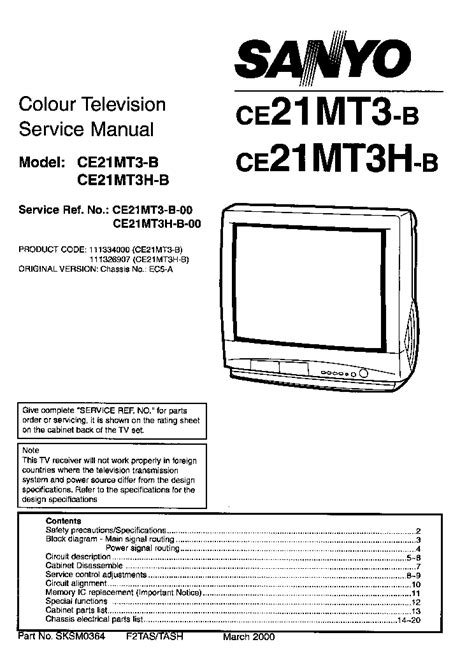 Owner Manual Sanyo Ce14mt3 B Ce21mt3 B Color Tv