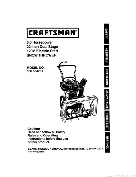 Owners Manual For Craftsman Snow Thrower