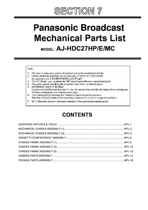 Panasonic Aj Hdc27 Service Manual And Repair Guide