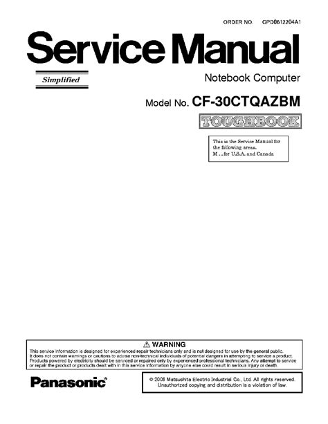 Panasonic Cf 30ctqazbm Repair Service Manual Download