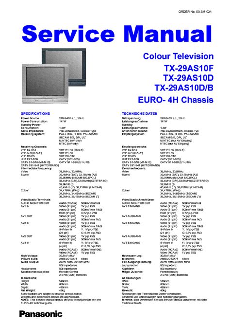 Panasonic Colour Tv Tx 29as10f Tx 29as10d Tx 29as1 0d B Euro 4h Chassis Service Manual Download