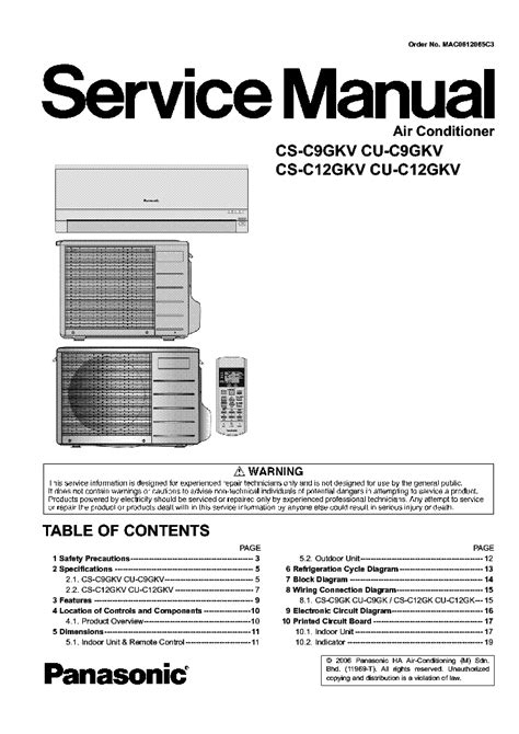 Panasonic Cs C12gkv Cu C12gkv Air Conditioner Service Manual