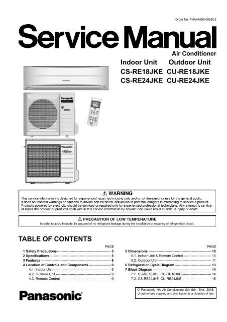 Panasonic Cw Xc90jm Air Conditioner Service Manual