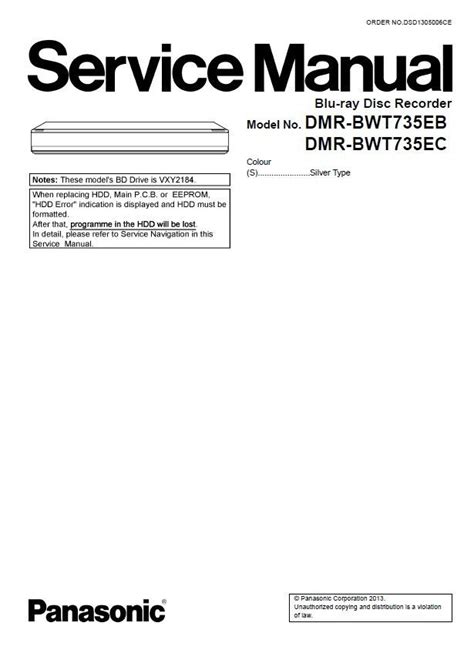 Panasonic Dmr Bwt735 Service Manual Repair Guide