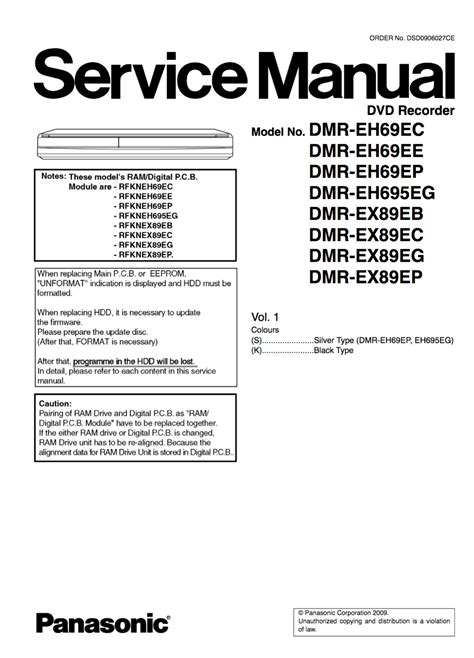 Panasonic Dmr Eh69 Ex89 Series Service Manual Repair Guide