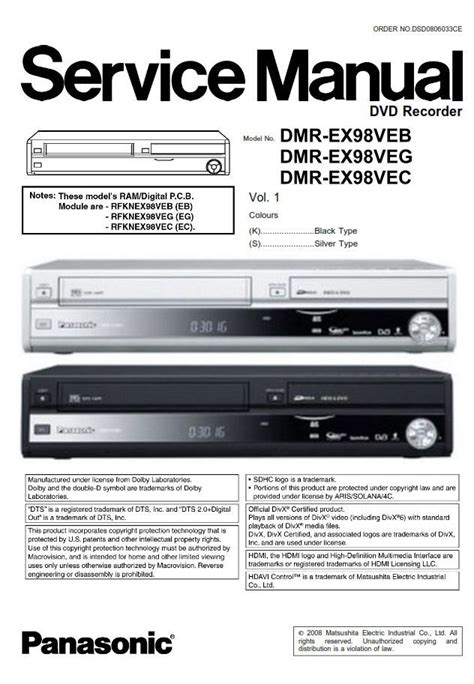 Panasonic Dmr Ex98v Ex98veb Ex98veg Ex98vec Service Manual And Repair Guide