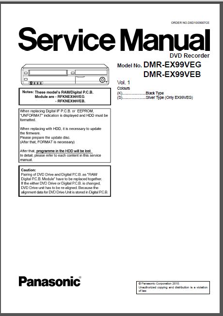 Panasonic Dmr Ex99v Ex99veb Ex99veg Service Manual And Repair Guide