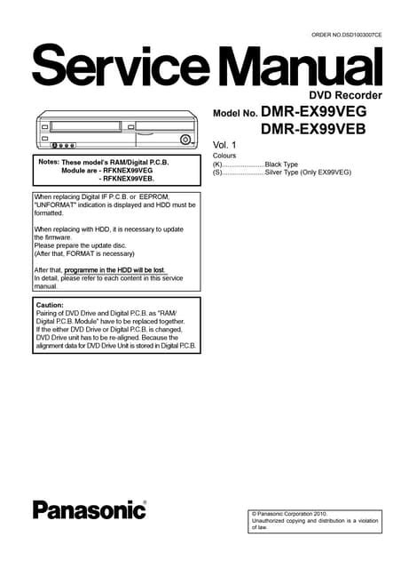 Panasonic Dmr Ex99v Service Manual Repair Guide