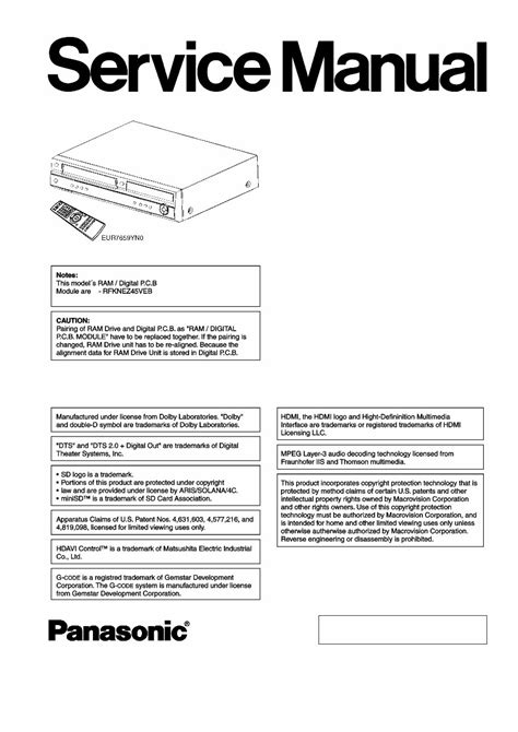 Panasonic Dmr Ez45v Ez45veb Service Manual And Repair Guide