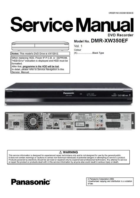 Panasonic Dmr Xw350 Xw350ef Service Manual And Repair Guide