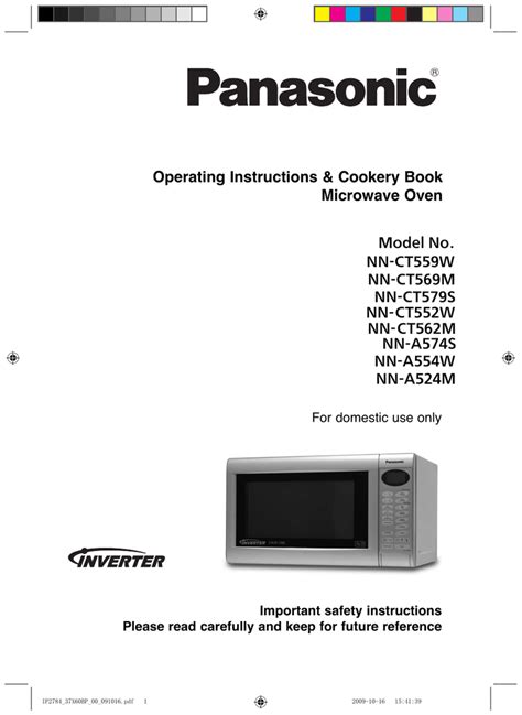 Panasonic Inverter Slimline Combi Microwave Manual