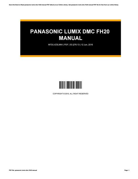 Panasonic Lumix Dmc Fh20 User Manual