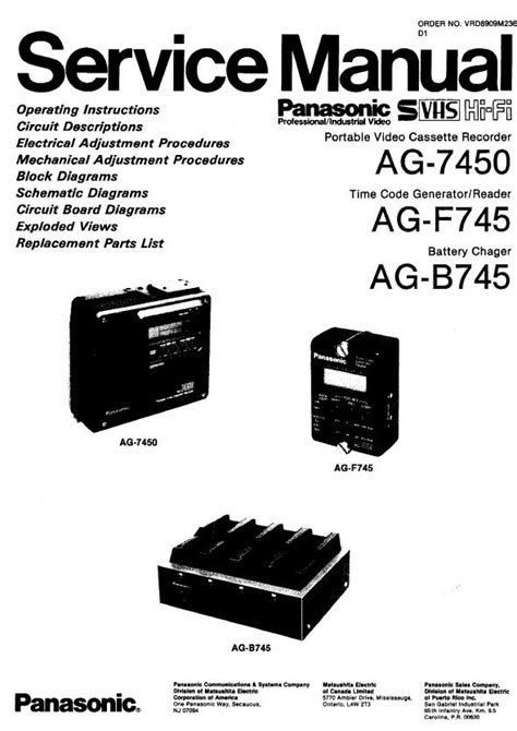 Panasonic Professional Video Cameras Recorders Ag 7450 Ag F745 Ag B745 Service Manual