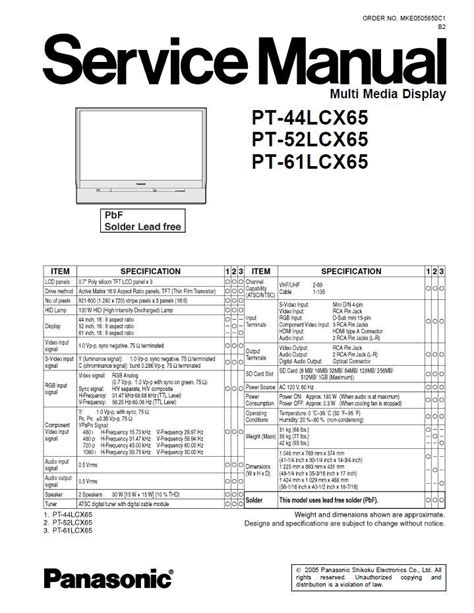 Panasonic Pt 44lcx65 Pt 52lcx65 Pt 61lcx65 Tv Service Manual