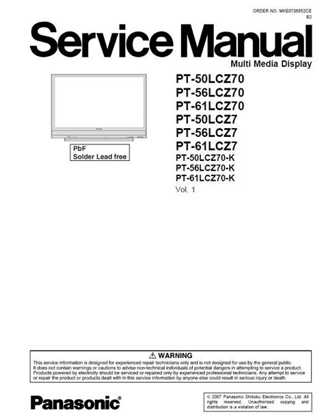 Panasonic Pt 50lcz7 Pt 56lcz7 Pt 61lcz7 Service Manual Repair Guide