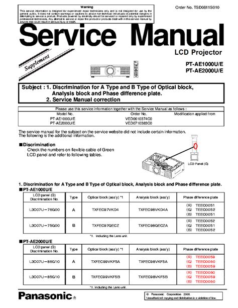 Panasonic Pt Ae1000u Pt Ae1000e Pt Ae1000 Service Manual