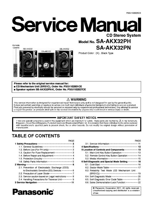 Panasonic Sa Akx32ph Cd Stereo System Service Manual