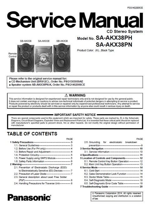 Panasonic Sa Akx38ph Cd Stereo System Service Manual