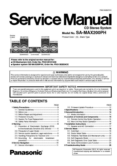 Panasonic Sa Max200ph Cd Stereo System Service Manual