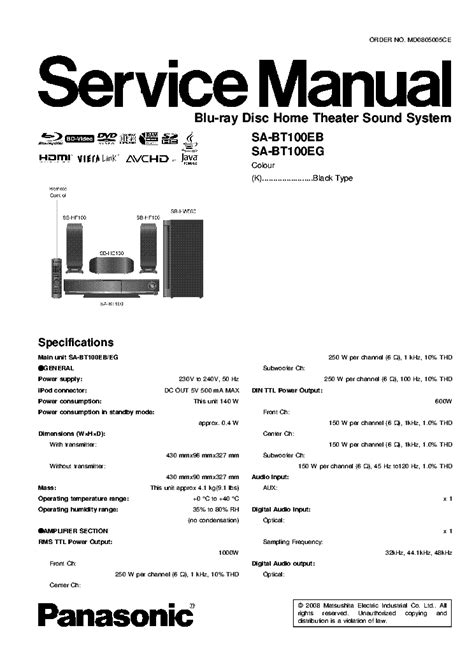 Panasonic Sc Bt100 Bt100eb Bt100eg Service Manual And Repair Guide