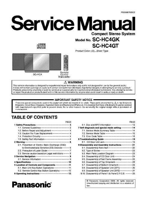 Panasonic Sc Hc4gk Compact Stereo System Service Manual