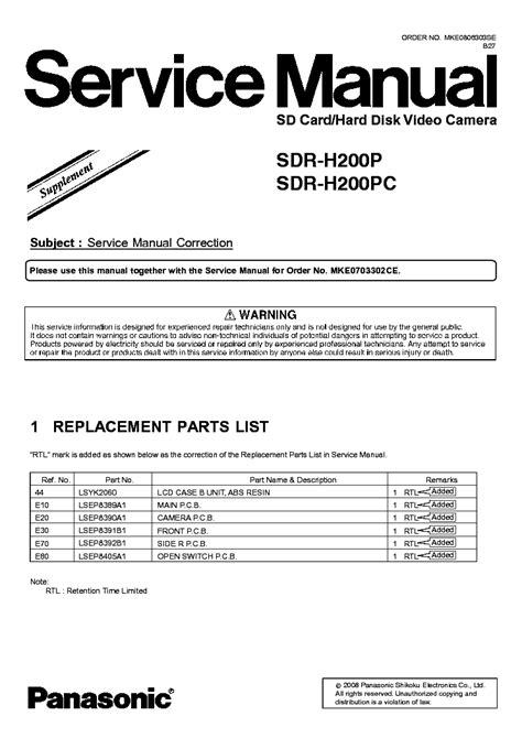 Panasonic Sdr H200 Service Manual Repair Guide