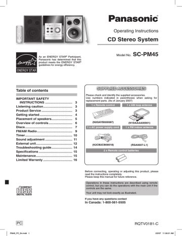 Panasonic Stereo Manuals