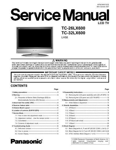 Panasonic Tc 26lx600 Tc 32lx600 Service Manual Repair Guide