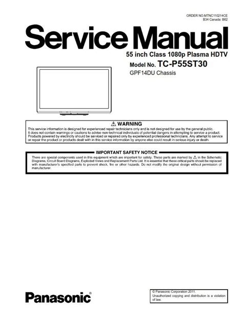 Panasonic Tc P55st30 Plasma Hdtv Service Manual Download