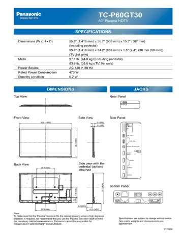 Panasonic Tc P60gt30 Plasma Tv Service Manual