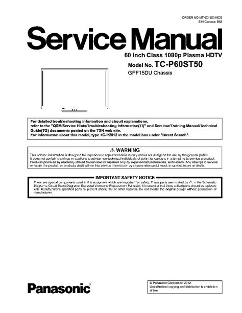 Panasonic Tc P60st50 Service Manual And Repair Guide