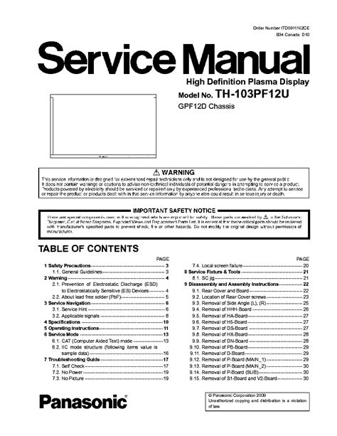 Panasonic Th 103pf12u Service Manual Repair Guide