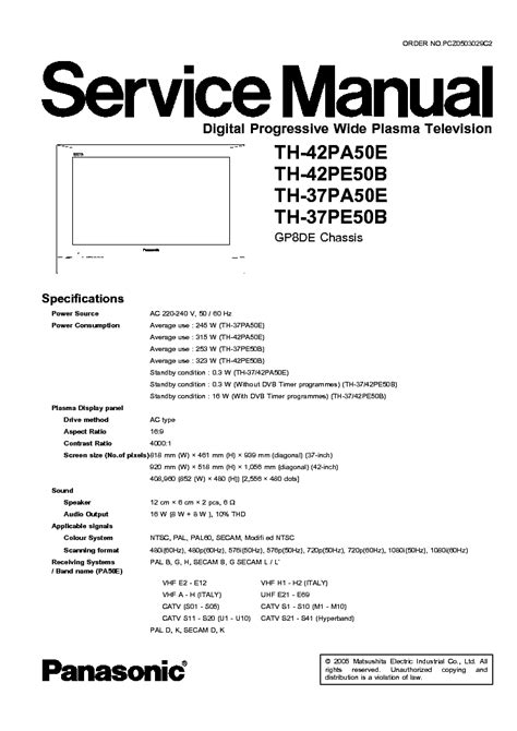 Panasonic Th 37pe50b Th 37pa50e Th 42pe50b Th 42pa50e Service Manual Repair Guide