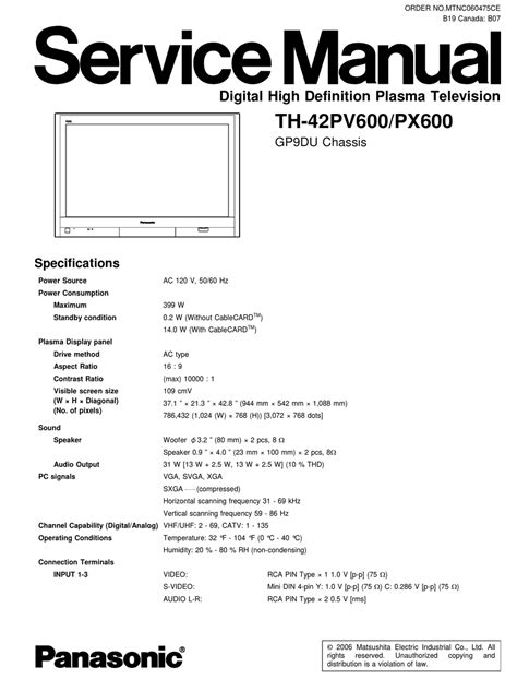 Panasonic Th 37pv600 Th 42pv600 Service Manual Download