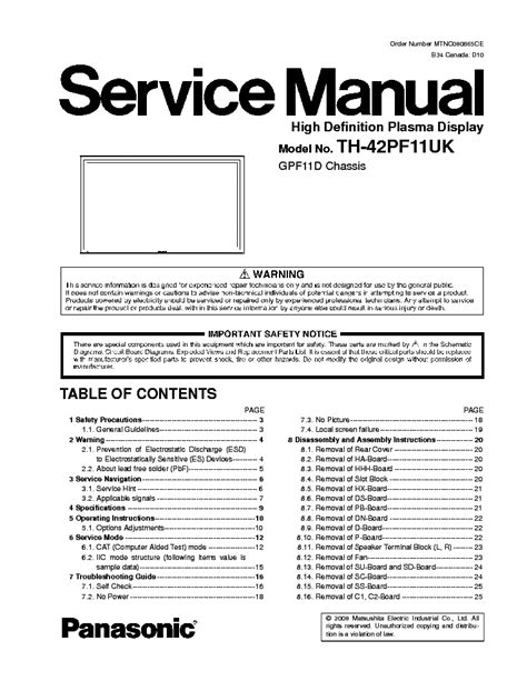 Panasonic Th 42pf11uk Service Manual Repair Guide