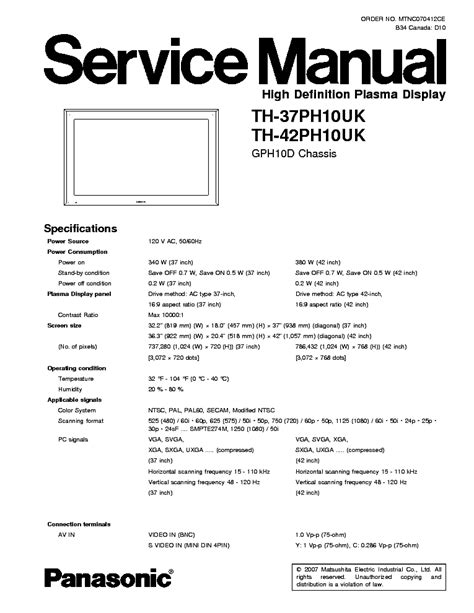 Panasonic Th 42ph10uk Th 37ph10uk Service Manual