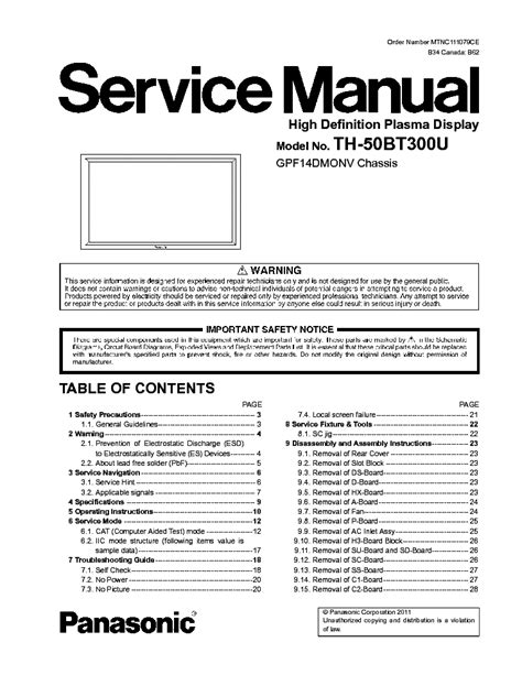 Panasonic Th 50bt300u Plasma Tv Service Manual Download