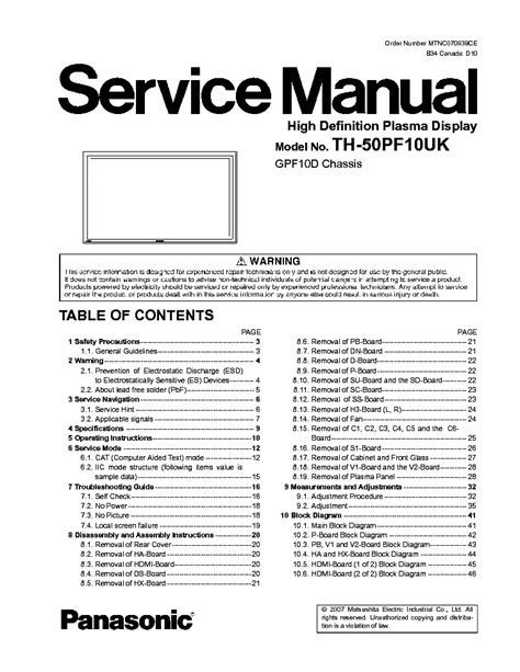 Panasonic Th 50pf10uk Service Manual Repair Guide