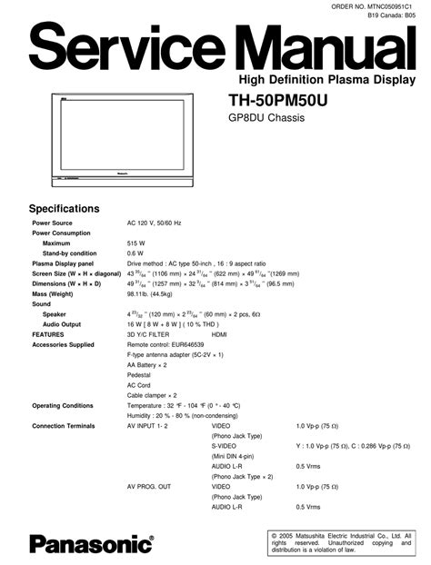 Panasonic Th 50pm50u Service Manual Repair Guide