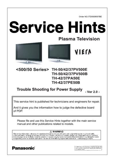 Panasonic Th 50pv500 Series Service Manual Repair Guide