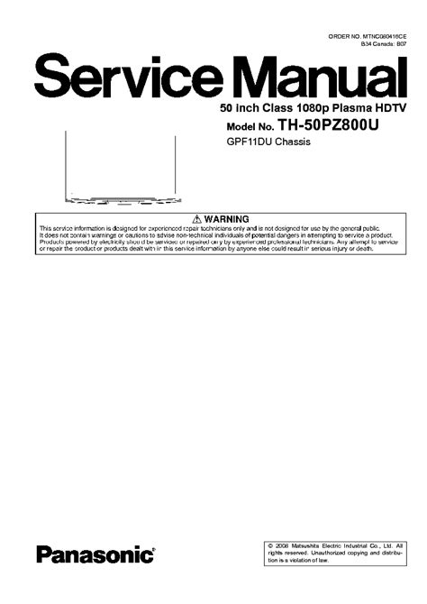 Panasonic Th 50pz800u Service Manual