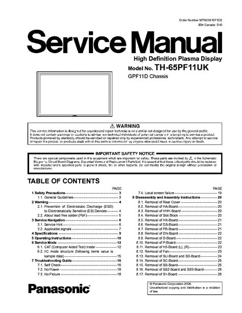 Panasonic Th 65pf11uk Service Manual Repair Guide