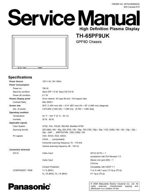 Panasonic Th 65pf9uk Plasma Tv Service Manual