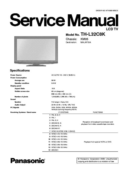 Panasonic Th L32c8k Lcd Tv Service Manual Download