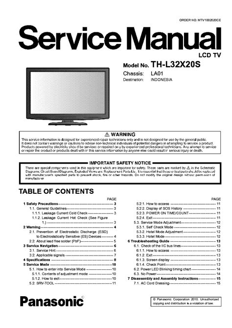 Panasonic Th L32x20s Lcd Tv Service Manual Download