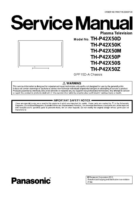 Panasonic Th P42x50d Th P42x50k Plasma Tv Service Manual