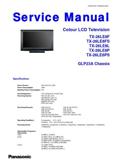 Panasonic Tx 26le8f Tx 26le8fs Lcd Tv Service Manual