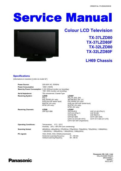 Panasonic Tx 37lzd80 32lzd80 Series Service Manual Repair Guide