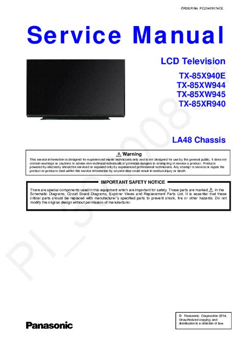 Panasonic Tx 85xw944 85xw945 85x940e 85xr940 Service Manual And Repair Guide